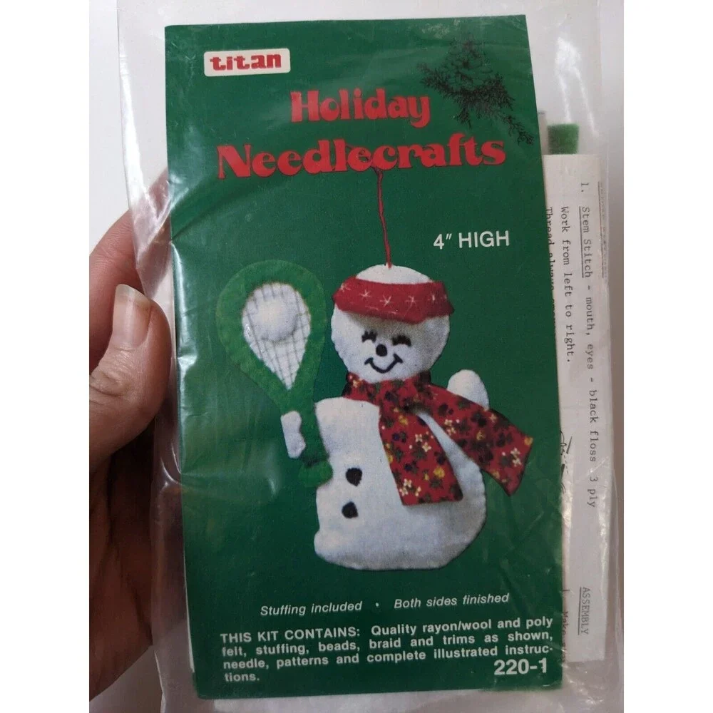 Vintage‎ Titan Holiday Needlecrafts Felt Ornament Kit Tennis Snowman Unopened 4